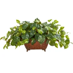 Nearly Natural Pothos Artificial Plant In Metal Planter