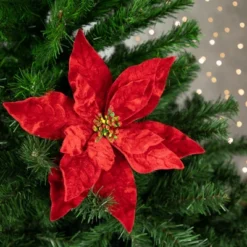 Northlight 18" Glittered Red Velvet Christmas Poinsettia Stem Spray