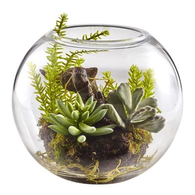 Nearly Natural Mix Succulent Garden With Glass Vase 3 Nearly Natural Mix Succulent Garden With Glass Vase