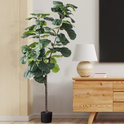 Forever Leaf 72" Artificial Fiddle Tree In Black Pot 2 Stem, Indoor Artificial Plant For Home Decor 8 Forever Leaf 72" Artificial Fiddle Tree In Black Pot 2 Stem, Indoor Artificial Plant For Home Decor - Image 6