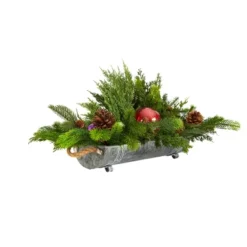 Nearly Natural 24-in Cedar Pine, Pinecones And Ornaments Artificial Christmas Arrangement In Tin Vase -Artificial Plant Store GUEST 0800d02c ed41 4291 b54e b54077b78dbf