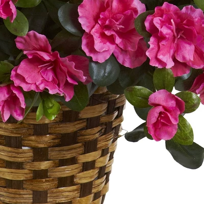 28" X 18" Artificial Azalea Hanging Basket Pink/Natural - Nearly Natural 4 28" X 18" Artificial Azalea Hanging Basket Pink/Natural - Nearly Natural - Image 2