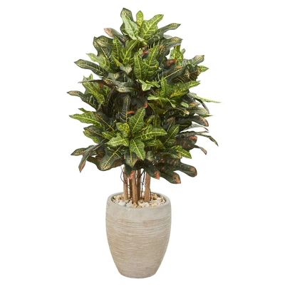 Nearly Natural 3.5-ft Croton Artificial Plant In Sand Colored Planter 3 Nearly Natural 3.5-ft Croton Artificial Plant In Sand Colored Planter