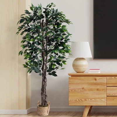 Forever Leaf 72" Artificial Ficus Silk Tree In Wicker Basket, Indoor Artificial Plant For Home Decor 8 Forever Leaf 72" Artificial Ficus Silk Tree In Wicker Basket, Indoor Artificial Plant For Home Decor - Image 6