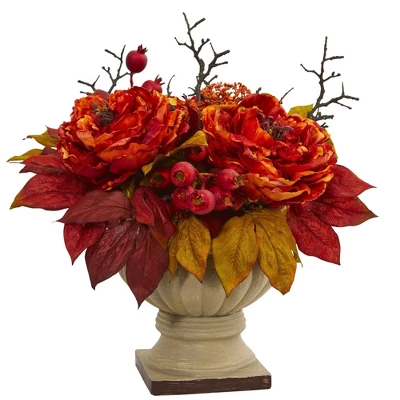 Nearly Natural 15-in Peony And Sedum Artificial Arrangement 3 Nearly Natural 15-in Peony And Sedum Artificial Arrangement