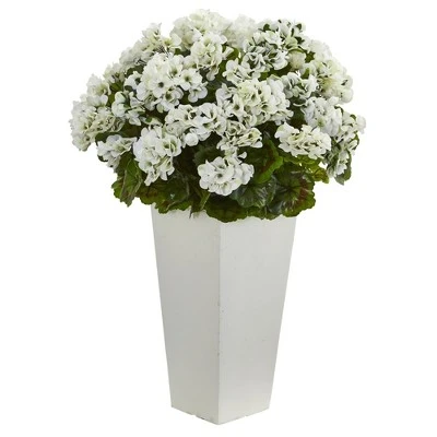 Nearly Natural 27-in Geranium Artificial Plant In White Planter UV Resistant (Indoor/Outdoor), White 7 Nearly Natural 27-in Geranium Artificial Plant In White Planter UV Resistant (Indoor/Outdoor), White - Image 5