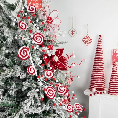 Northlight 30" Candy Cane Swirls And Pom Poms Christmas Garland 4 Northlight 30" Candy Cane Swirls And Pom Poms Christmas Garland - Image 2