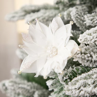 Northlight Beaded Feather Poinsettia Artificial Christmas Pick - 13.75" - White 3 Northlight Beaded Feather Poinsettia Artificial Christmas Pick - 13.75" - White