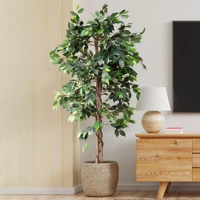 Forever Leaf 72" Artificial Ficus Silk Tree In Black Pot, Indoor Artificial Plant For Home Decor 3 Forever Leaf 72" Artificial Ficus Silk Tree In Black Pot, Indoor Artificial Plant For Home Decor