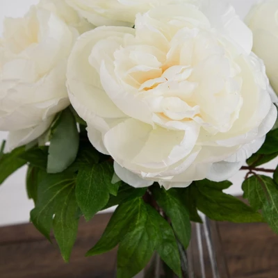 Nearly Natural 16-in Artificial Pink Peony Arrangement In Glass Vase, White 9 Nearly Natural 16-in Artificial Pink Peony Arrangement In Glass Vase, White - Image 7