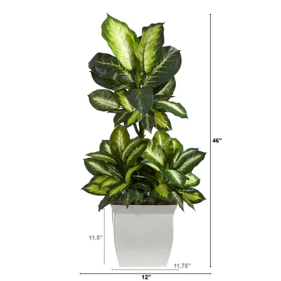 Nearly Natural 46-in Golden Dieffenbachia Artificial Plant In White Metal Planter 3 Nearly Natural 46-in Golden Dieffenbachia Artificial Plant In White Metal Planter