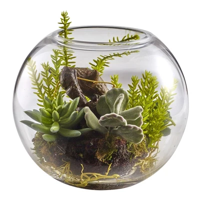 Nearly Natural Mix Succulent Garden With Glass Vase 5 Nearly Natural Mix Succulent Garden With Glass Vase - Image 3
