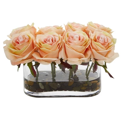 Nearly Natural 5.5-in Blooming Roses In Glass Vase Artificial Arrangement 7 Nearly Natural 5.5-in Blooming Roses In Glass Vase Artificial Arrangement - Image 5