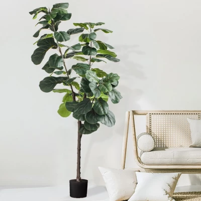 Forever Leaf 72" Artificial Fiddle Tree In Black Pot 2 Stem, Indoor Artificial Plant For Home Decor 9 Forever Leaf 72" Artificial Fiddle Tree In Black Pot 2 Stem, Indoor Artificial Plant For Home Decor - Image 7