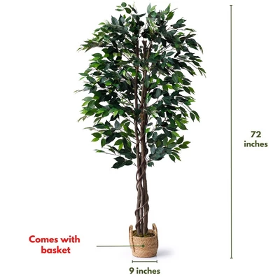 Forever Leaf 72" Artificial Ficus Silk Tree In Wicker Basket, Indoor Artificial Plant For Home Decor 9 Forever Leaf 72" Artificial Ficus Silk Tree In Wicker Basket, Indoor Artificial Plant For Home Decor - Image 7