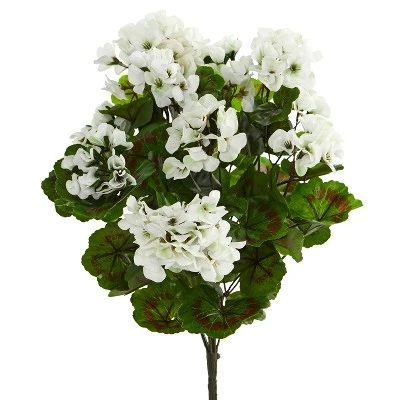 Nearly Natural Geranium Artificial Bush, UV Resistant, Set Of 3 (Indoor/Outdoor), White 3 Nearly Natural Geranium Artificial Bush, UV Resistant, Set Of 3 (Indoor/Outdoor), White