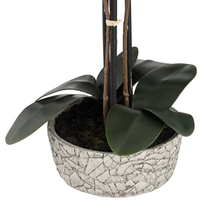 Studio 55D Potted Silk Faux Artificial Flower Realistic Red Orchid In Crackle Gray Vase For Home Decoration Living Room 24" High 5 Studio 55D Potted Silk Faux Artificial Flower Realistic Red Orchid In Crackle Gray Vase For Home Decoration Living Room 24" High - Image 3