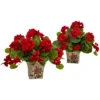 Nearly Natural 11-in Geranium Flowering Artificial Plant With Floral Planter (Set Of 2)