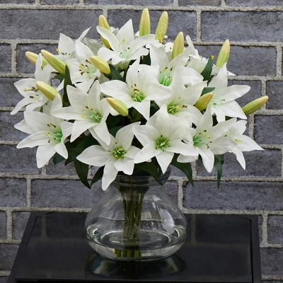 Nearly Natural 16-in Lily Artificial Arrangement With Glass Vase 5 Nearly Natural 16-in Lily Artificial Arrangement With Glass Vase - Image 3