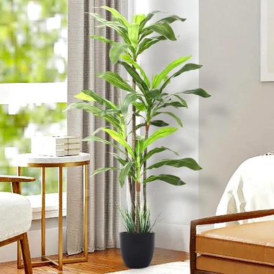 Forever Leaf 48" Artificial Dracaena Plant In Black Pot, Indoor Artificial Plant For Home Decor 5 Forever Leaf 48" Artificial Dracaena Plant In Black Pot, Indoor Artificial Plant For Home Decor - Image 3