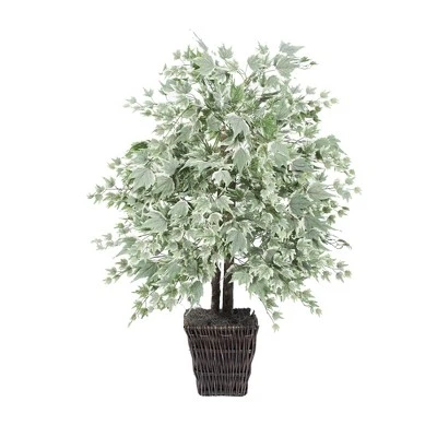Maple Bush With A Dark Brown Rattan Container - Silver (48") 5 Maple Bush With A Dark Brown Rattan Container - Silver (48") - Image 3