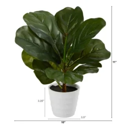 Nearly Natural 11-in Fiddle Leaf Artificial Plant In White Planter (Real Touch)