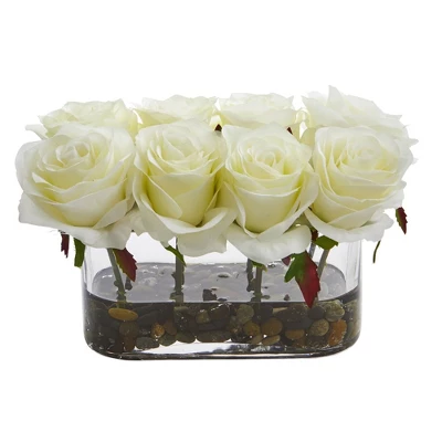 Nearly Natural 5.5-in Blooming Roses In Glass Vase Artificial Arrangement 8 Nearly Natural 5.5-in Blooming Roses In Glass Vase Artificial Arrangement - Image 6