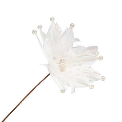 Northlight Beaded Feather Poinsettia Artificial Christmas Pick - 13.75" - White 5 Northlight Beaded Feather Poinsettia Artificial Christmas Pick - 13.75" - White - Image 3