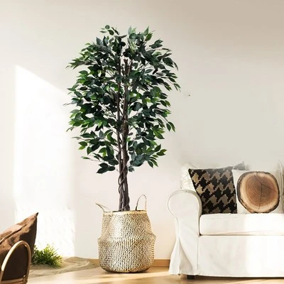 Forever Leaf 72" Artificial Ficus Silk Tree In Wicker Basket, Indoor Artificial Plant For Home Decor 4 Forever Leaf 72" Artificial Ficus Silk Tree In Wicker Basket, Indoor Artificial Plant For Home Decor - Image 2