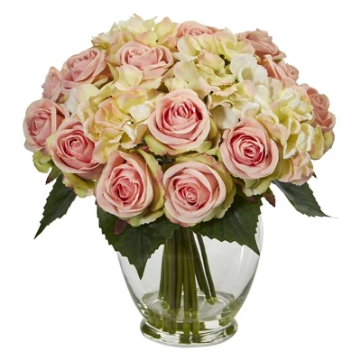 Nearly Natural 12-in Rose And Hydrangea Bouquet Artificial Arrangement 3 Nearly Natural 12-in Rose And Hydrangea Bouquet Artificial Arrangement