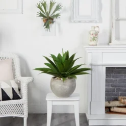 Nearly Natural 24-in Agave Artificial Plant In Sand Colored Bowl