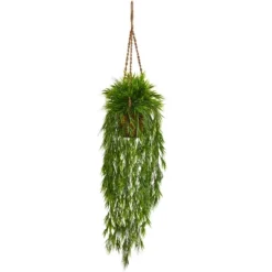 Nearly Natural Mini Bamboo Artificial Plant Hanging Basket