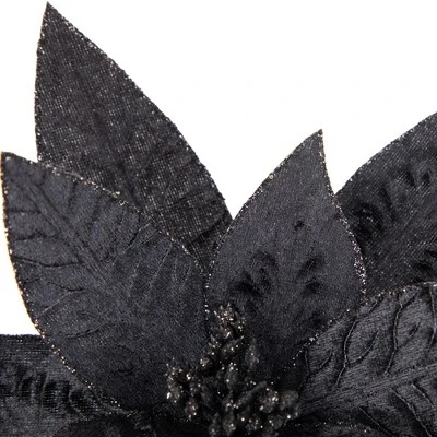 Northlight 25" Black Glittered Poinsettia Christmas Floral Stem Spray 5 Northlight 25" Black Glittered Poinsettia Christmas Floral Stem Spray - Image 3