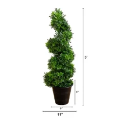Nearly Natural 3-ft UV Resistant Boxwood Spiral Topiary Artificial Tree In Decorative Planter (Indoor/Outdoor)