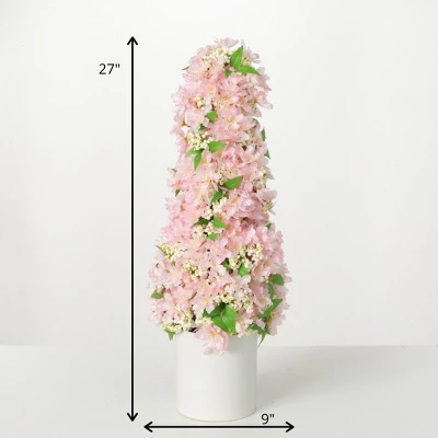 Sullivans Artificial Pink Blossom Cone Tree 27"H Pink Flowers 5 Sullivans Artificial Pink Blossom Cone Tree 27"H Pink Flowers - Image 3