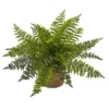 Nearly Natural 15-in Ruffle Fern Bush With Burlap Base (Set Of 2)