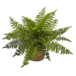 Nearly Natural 15-in Ruffle Fern Bush With Burlap Base (Set Of 2)