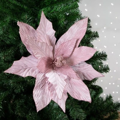 Northlight 24" Glittered Pink Poinsettia Christmas Stem Spray 3 Northlight 24" Glittered Pink Poinsettia Christmas Stem Spray