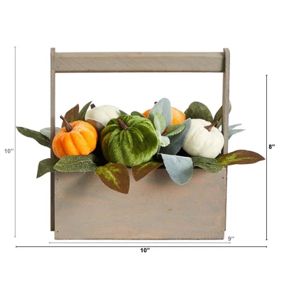 Nearly Natural 10-in Fall Pumpkin Artificial Autumn Arrangement In Wood Basket 3 Nearly Natural 10-in Fall Pumpkin Artificial Autumn Arrangement In Wood Basket
