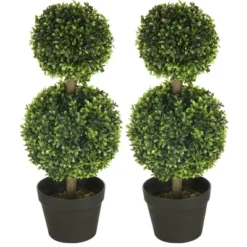 HOMCOM 2 Pack 23.5" Artificial Boxwood Topiary Ball Trees Set Of 2, Double Ball-Shaped Boxwood Artificial Topiary Plants For Indoor Outdoor, Green -Artificial Plant Store GUEST 4c33cd39 5fd3 464d 84e5 988949b39f06