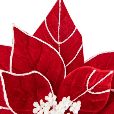 Northlight 20" Red And White Velvet Glittered Poinsettia Christmas Stem Spray 5 Northlight 20" Red And White Velvet Glittered Poinsettia Christmas Stem Spray - Image 3