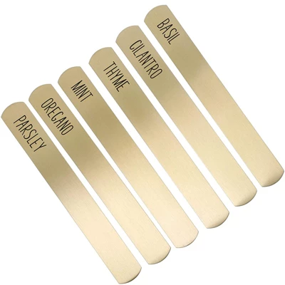 Juvale 6 Count Brass Metal Herb Plant Garden Markers, Reusable Weatherproof Plant Label Stakes Tags For Flowers, 7.5 X 1 In 4 Juvale 6 Count Brass Metal Herb Plant Garden Markers, Reusable Weatherproof Plant Label Stakes Tags For Flowers, 7.5 X 1 In - Image 2