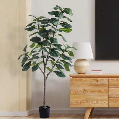 Forever Leaf 72" Artificial Fiddle Tree In Black Pot 3 Stem, Indoor Artificial Plant For Home Decor 3 Forever Leaf 72" Artificial Fiddle Tree In Black Pot 3 Stem, Indoor Artificial Plant For Home Decor