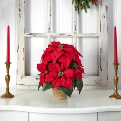 Nearly Natural Poinsettia With Ceramic Vase Artificial Flower Arrangement -Artificial Plant Store GUEST 563acf48 d53d 4b46 a51e 98c075f0584f