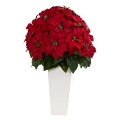 Nearly Natural 32-in Poinsettia Artificial Plant In White Planter