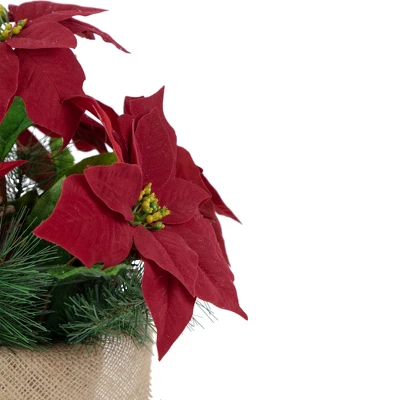 Northlight 13.5" Red Poinsettia With Pine Cones Artificial Christmas Floral Arrangement 5 Northlight 13.5" Red Poinsettia With Pine Cones Artificial Christmas Floral Arrangement - Image 3