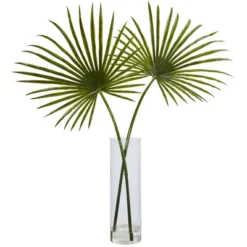 Nearly Natural Fan Palm Artificial Arrangement In Glass Vase