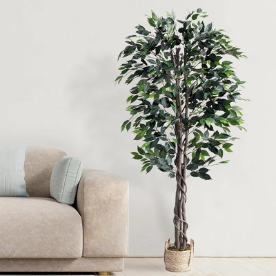 Forever Leaf 72" Artificial Ficus Silk Tree In Wicker Basket, Indoor Artificial Plant For Home Decor 6 Forever Leaf 72" Artificial Ficus Silk Tree In Wicker Basket, Indoor Artificial Plant For Home Decor - Image 4