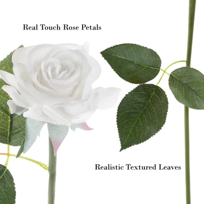 Artificial Open Rose Bundles ? 18PC Real Touch Fake 11.5-Inch Flowers With Stems For Home Décor, Wedding Or Bridal/Baby Showers By Pure Garden (White) 4 Artificial Open Rose Bundles ? 18PC Real Touch Fake 11.5-Inch Flowers With Stems For Home Décor, Wedding Or Bridal/Baby Showers By Pure Garden (White) - Image 2