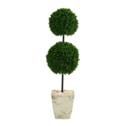 Nearly Natural 4-ft Boxwood Double Ball Artificial Topiary Tree In Country White Planter UV Resistant (Indoor/Outdoor) -Artificial Plant Store GUEST 60620e31 2a6d 4132 b6ab e2a31d4e5ffa